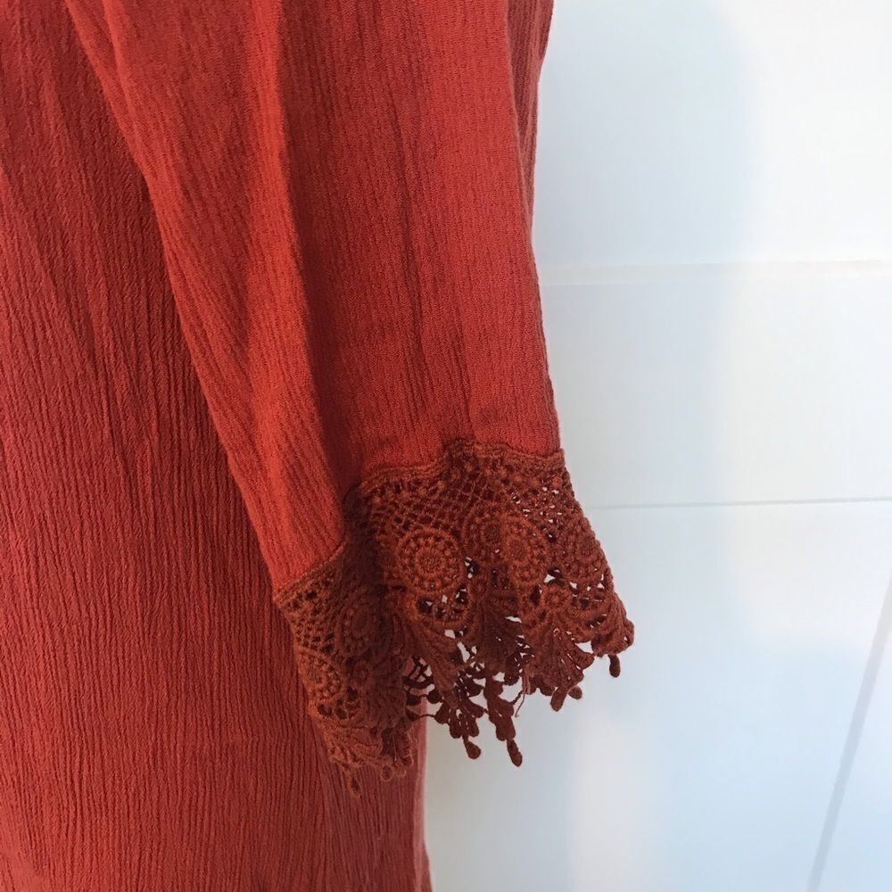 Naïf BOHO Crepe Lace Tie V-Neck Shift Mini Dress Large - Picture 5 of 8